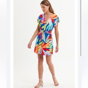 Marie Oliver Silk Sage Smocked Waist Shift Dress Size Small